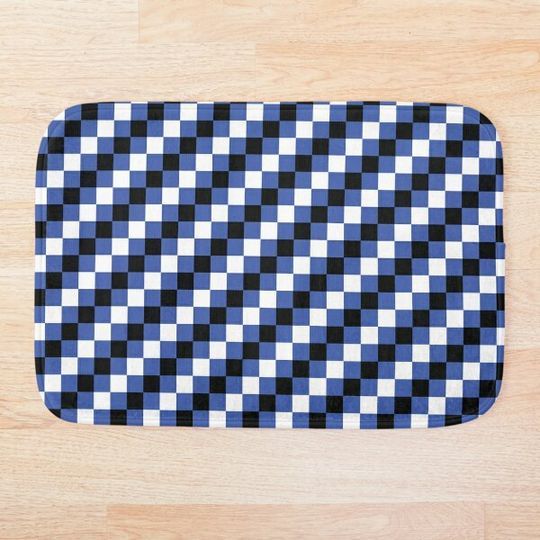 Discover Chequered Inception Blue Bath Mat