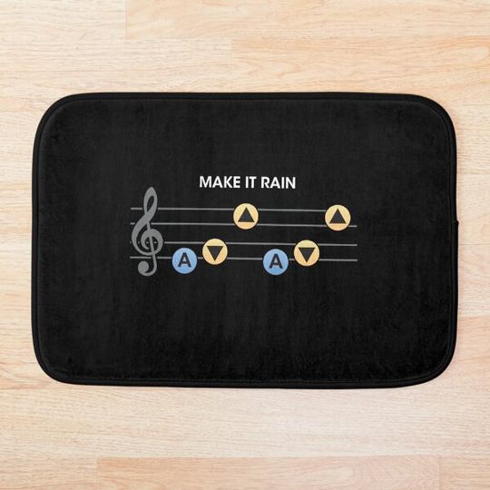 Discover Zelda inspired art, Link Ocarina of time Song of Storms Make it Rain design Bath Mat