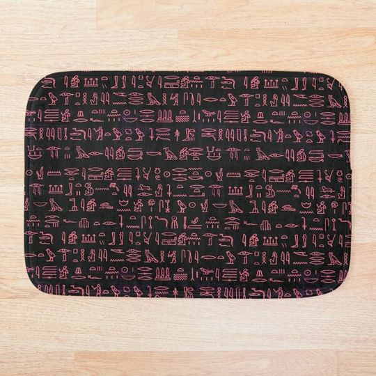 Discover Colorful Egyptian Hieroglyphs Symbols Textile Art Pattern Bath Mat