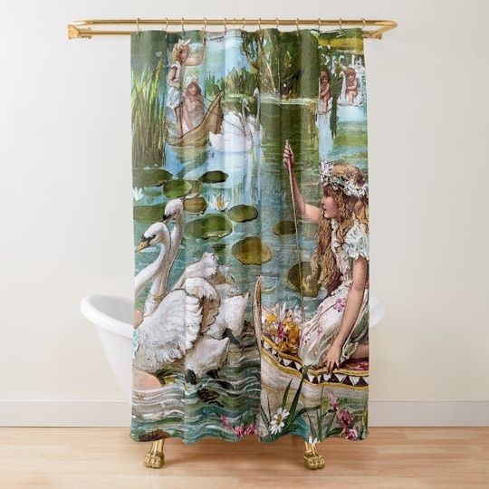 Discover FAIRIES and SWANS : Vintage Fantasy Abstract Print Shower Curtain