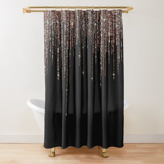 Discover Luxury Black Rose Gold Sparkly Glitter Fringe Shower Curtain