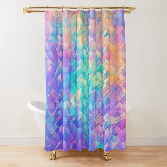Discover Holographic Prism Shattered Glass Tile Rainbow Shower Curtain