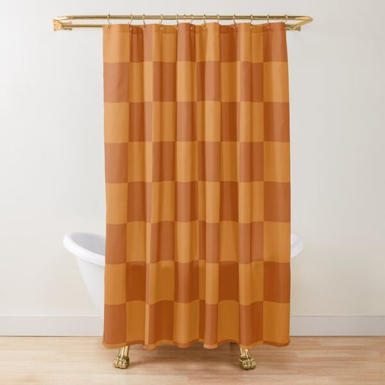 Discover Burnt orange checkered pattern, Burnt orange chequered Shower Curtain