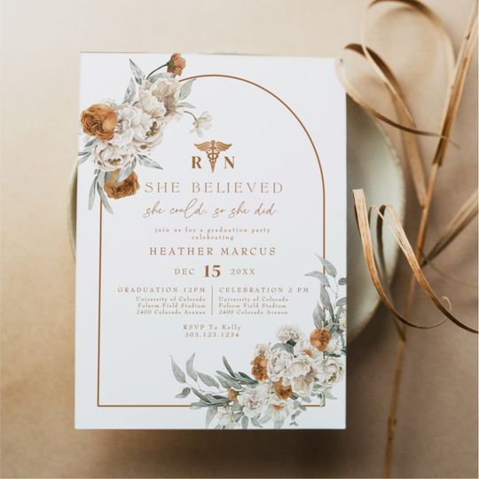 Discover BOHEME Terracotta Floral Boho RN Nurse Graduation Invitation