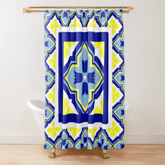 Discover Charming Azulejo Country Quilt Pattern Shower Curtain