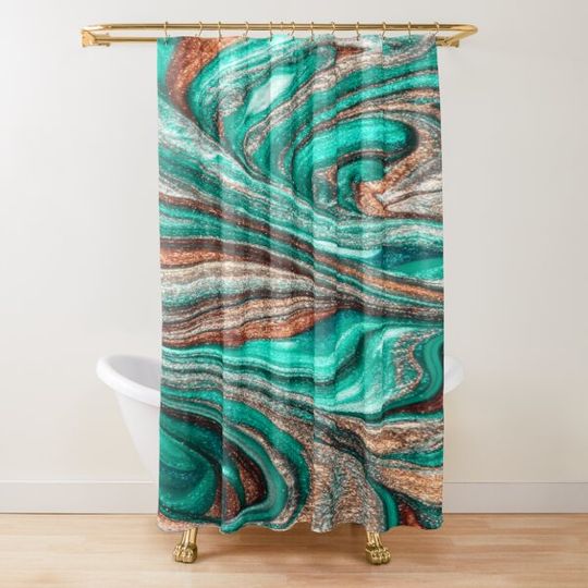 Discover Copper and Green Patina Molten Swirl Test Shower Curtain