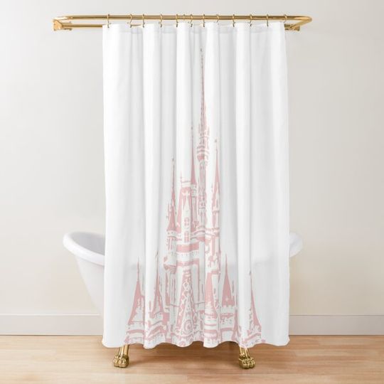 Discover Millennial Pink Magic Castle Stamp Shower Curtain