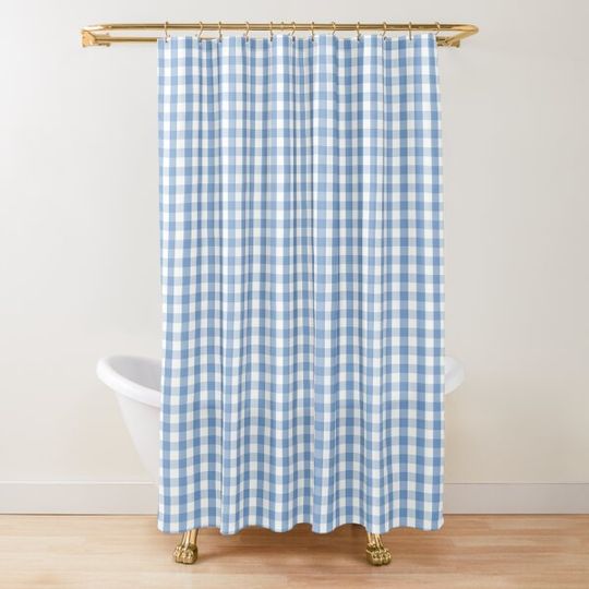 Discover Classic Pale Blue Pastel Gingham Check Shower Curtain