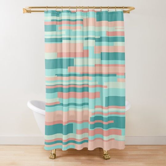 Discover Wright Mid Century Modern Geometric Abstract in Coral Peach Blush Mint Teal Shower Curtain