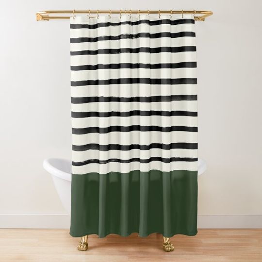 Discover Forest Green x Stripes Shower Curtain