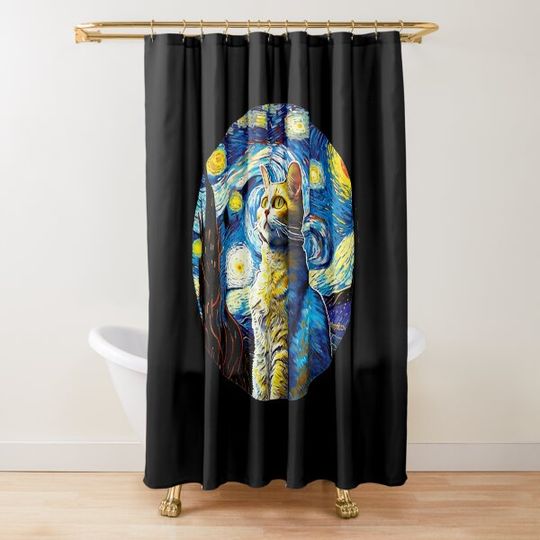 Discover Van Gogh Cat Starry Night Van Gogh Cat Lovers Shower Curtain