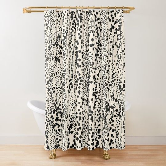 Discover Organic Ink Blots Abstract Pattern in Black and Almond Cream Shower Curtain