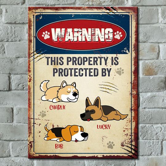 Discover Warning This Property Is Protected - Funny Personalized Dog Metal Sign