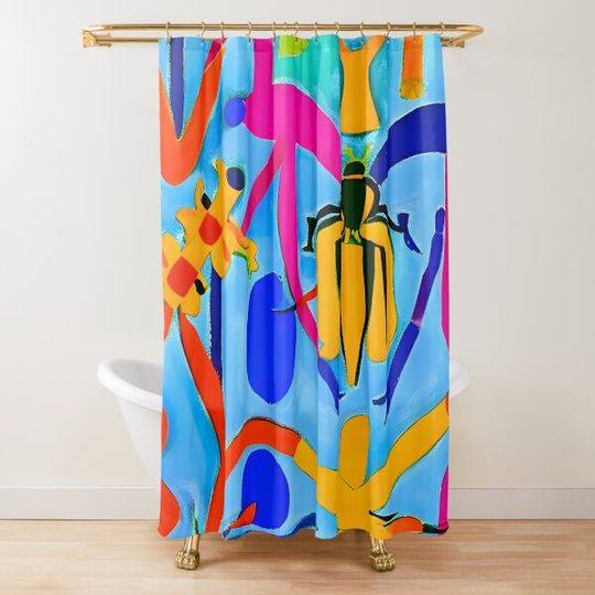Discover Colorful garden jungle with flowers and insects semi abstract Shower Curtain