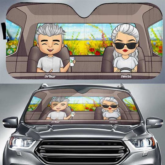 Discover Couple Driving - Personalized Auto Sunshade - Gift For Couples, Husband Wife