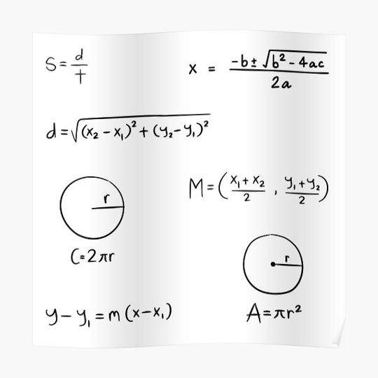 Discover Math equations quadratic equation, distance formula, midpoint, slope Premium Matte Vertical Poster