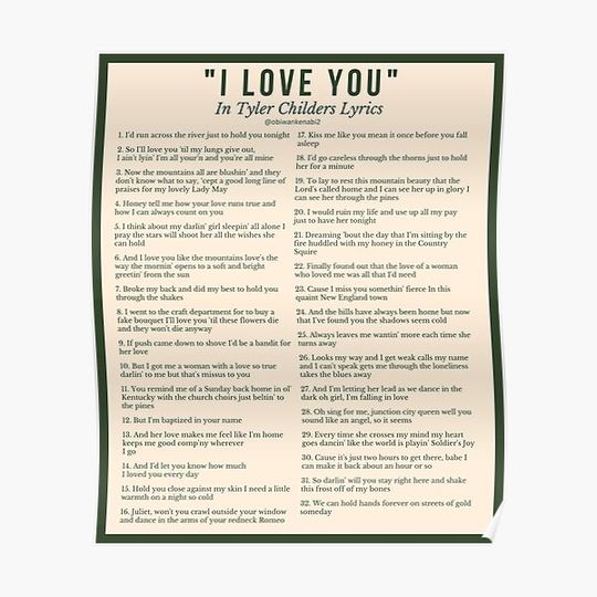 Discover "I Love You" In Tyler Childers Lyrics Premium Matte Vertical Poster