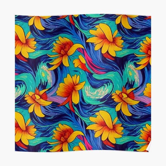 Discover Vibrant Yellow Flowers Pattern Premium Matte Vertical Poster