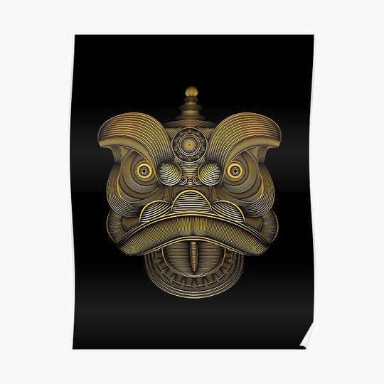 Discover Gold Yellow Lion Dance Head Premium Matte Vertical Poster