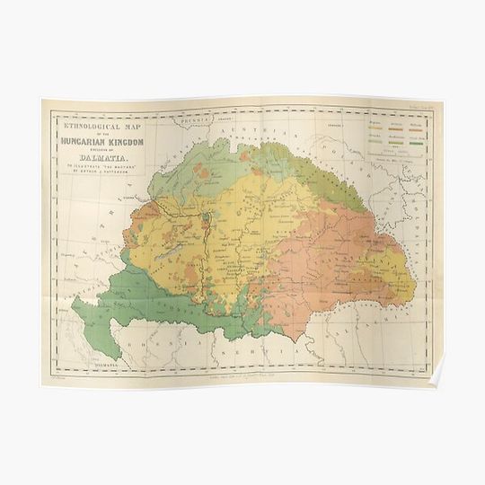 Discover Vintage Hungary Ethnological Map (1869) Premium Matte Vertical Poster