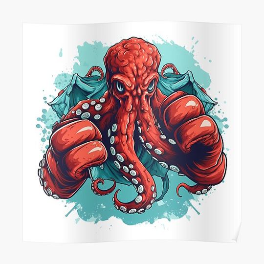 Discover Aggressive octopus with boxing gloves Premium Matte Vertical Poster