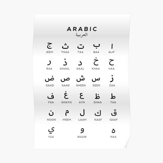 Discover Arabic Alphabet Chart, Language Chart, White Premium Matte Vertical Poster