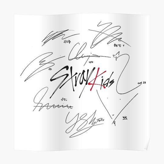 Discover Stray Kids OT8 - Logo with Signatures (white) Premium Matte Vertical Poster