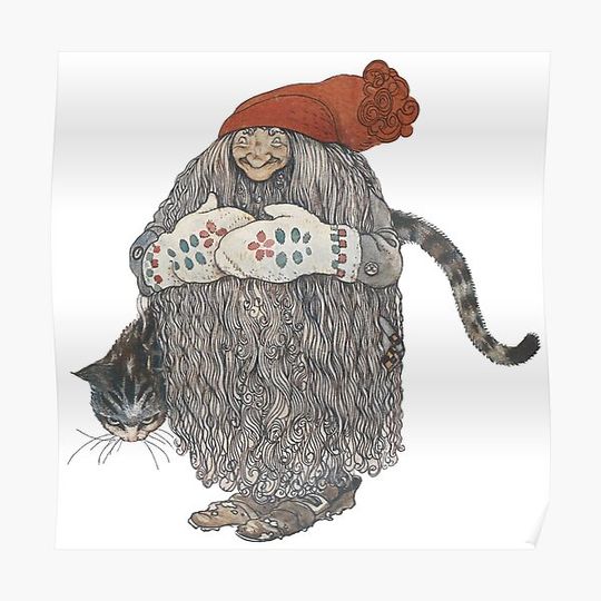 Discover Mother gnome with a yule hat and cat by John Bauer Premium Matte Vertical Poster
