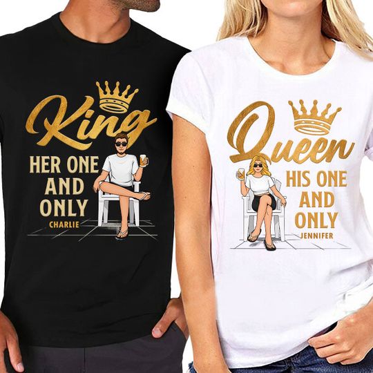 Discover His One And Only Queen - Personalized Matching Couple T-Shirt - Gift For Couple, Anniversary Gift