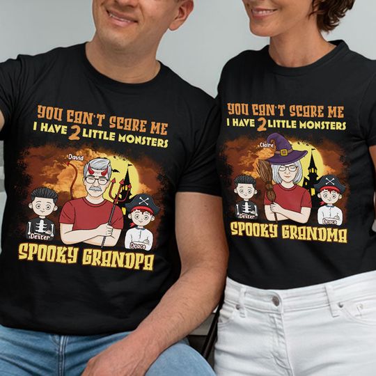 Discover You Can't Scare Me I Have My Little Monsters - Personalized Matching Couple T-Shirt Halloween Gift