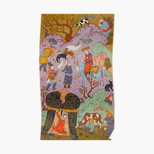 Discover PERSIAN MINIATURE Muraqqa Print Iran Islam Animals tent warrior scene Muslim Antique Premium Matte Vertical Poster