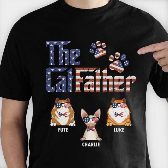Discover The American Cat Father - Gift For 4th Of July - Personalized Unisex T-Shirt