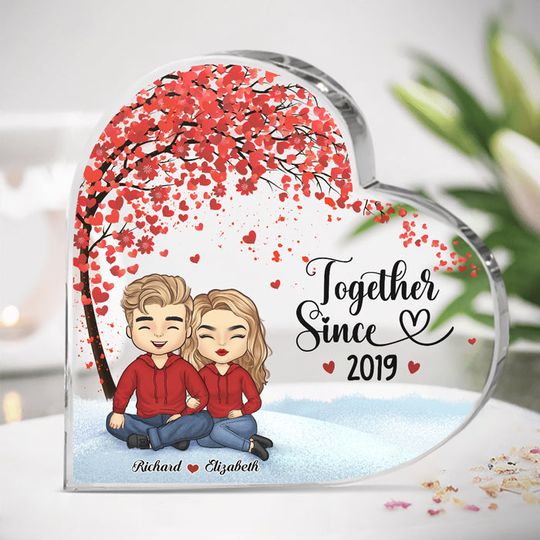 Discover Together Since - Couple Personalized Custom Heart Shaped Acrylic Plaque - Gift For Husband Wife, Anniversary