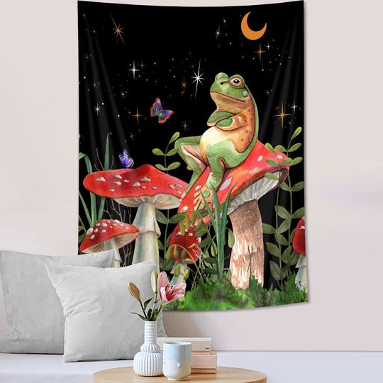 Discover Mushroom Tapestry Frog Aesthetic Moon Stars Tapestries