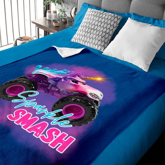 Discover Sparkle Smash Monster Truck Baby Blankets, Unicorn Monster Truck Baby Blankets