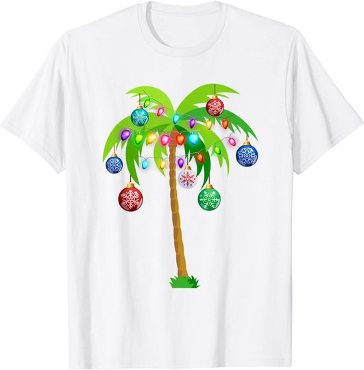 Discover Christmas Lights Palm Tree Funny Hawaii Beach Tropical Xmas T-Shirt