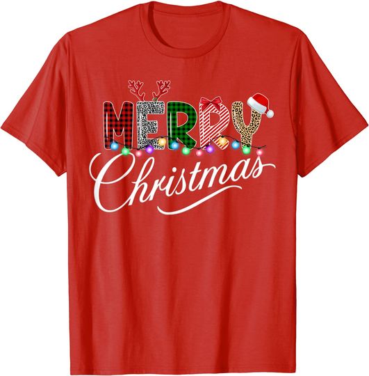 Discover Merry Christmas Leopard Buffalo Red Plaid For Men Women T-Shirt