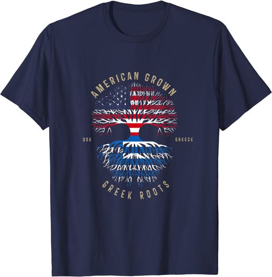 Discover American Grown Greek Roots Shirt America Flag Greece Flag T-Shirt
