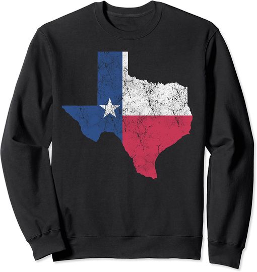 Discover Distressed Vintage Texas State Flag Souvenir Map Sweatshirt