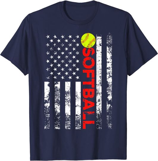 Discover American Flag Softball Team Gift T-Shirt