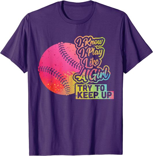 Discover Baseball Women Funny Gift Team Play Like a Girl Softball T-Shirt
