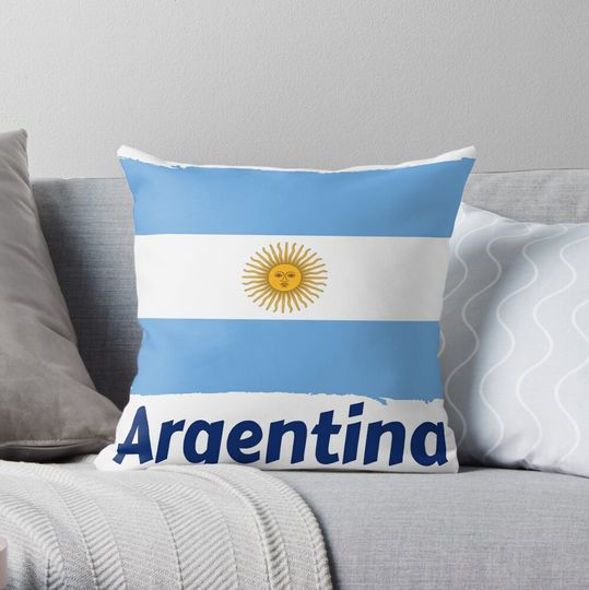 Discover Argentina Flag with Text Throw Pillow