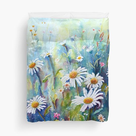Discover Watercolour Painting of Daisy Field Duvet Cover