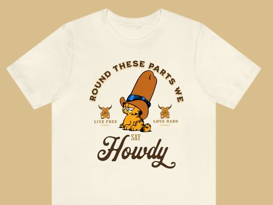 Discover Garfield Cowboy Shirt, Garfield Howdy Shirt, Garfield Cowboy Sweatshirt, Garfield Cowboy hat, Garfield meme shirts