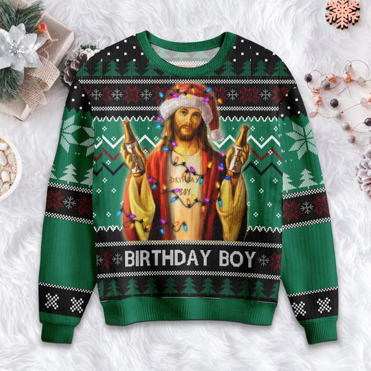 Disover Brzydki Świąteczny Sweter "Birthday Boy Jesus" Unisex