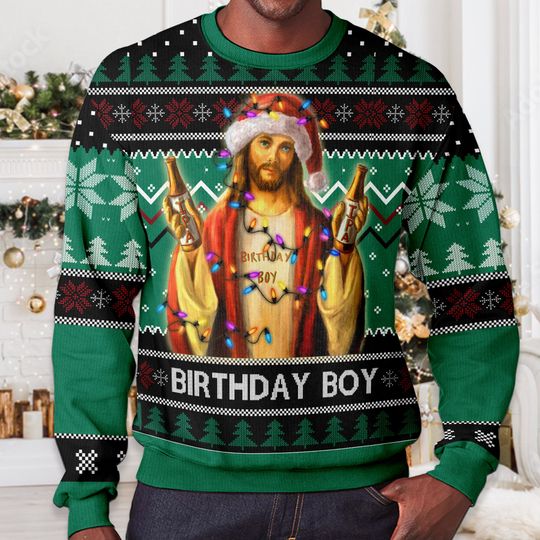 Disover Brzydki Świąteczny Sweter "Birthday Boy Jesus" Unisex