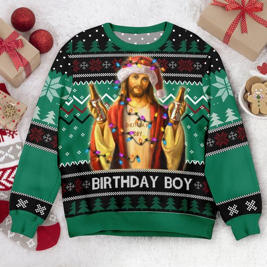 Disover Brzydki Świąteczny Sweter "Birthday Boy Jesus" Unisex