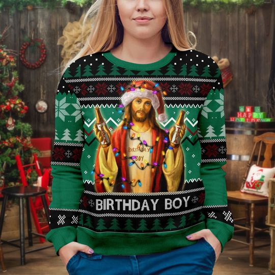 Disover Brzydki Świąteczny Sweter "Birthday Boy Jesus" Unisex