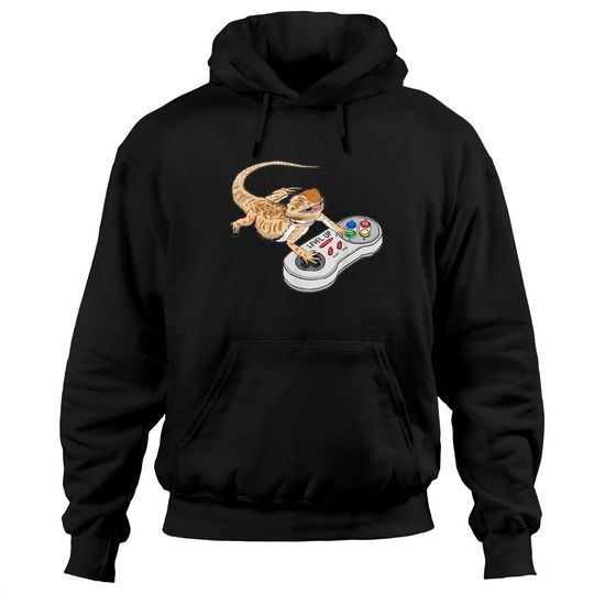 Discover Bearded Dragon Playing Video Game Reptiles Pagona Gamers Hoodie