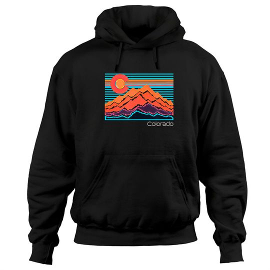 Discover Vintage Colorado Mountain Landscape and Flag Graphic Hoodie